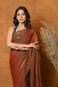Very Much Indian Designer Mul Cotton Handloom Saree with Sequins - Dual Tone Red Green