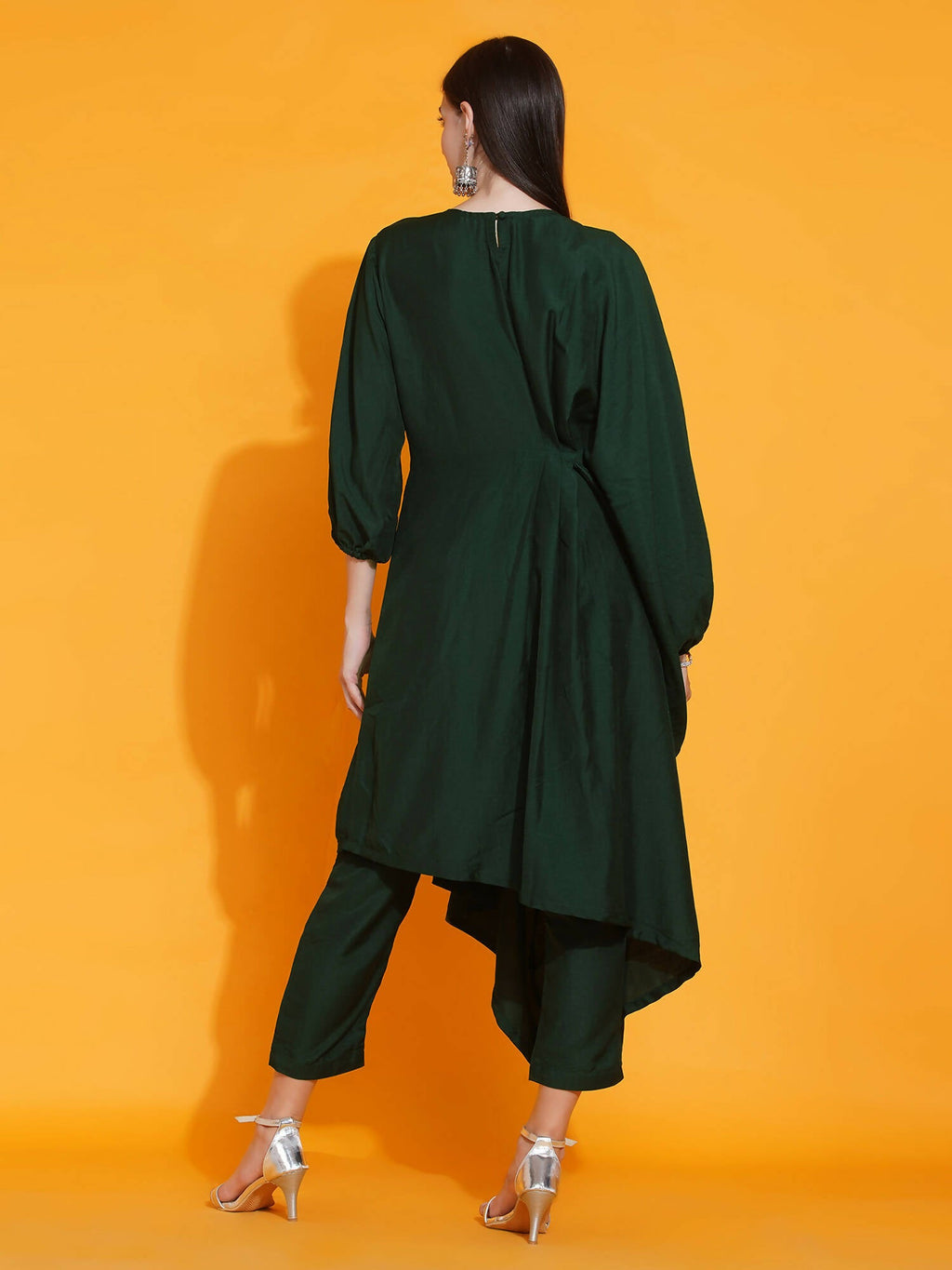 Women Republic Green Fusion Style Kurta With Hand Embellishment And Pants