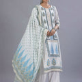 Juniper Women Blue Rayon Printed Kurta, Pants and Dupatta Set