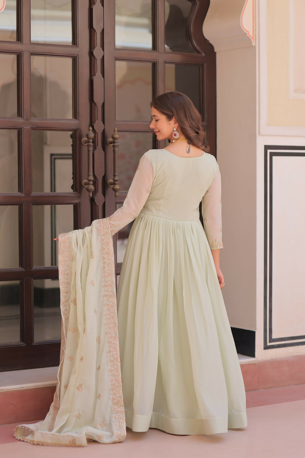 Joban Fashion Pista Georgette Sequence Embroidery Work Kurta Set