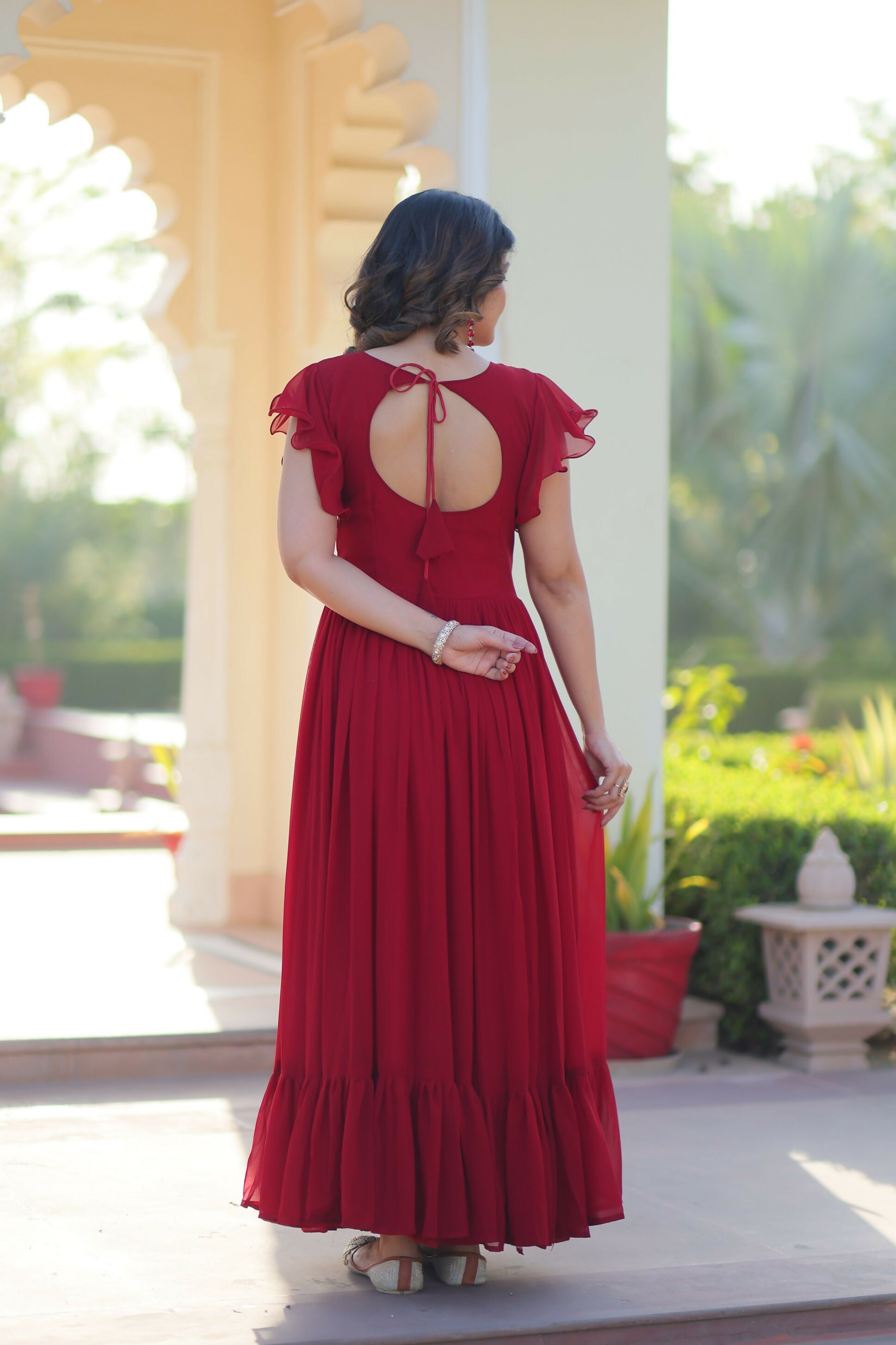 Joban Fashion Maroon Georgette Sequence Embroidery Work Gown