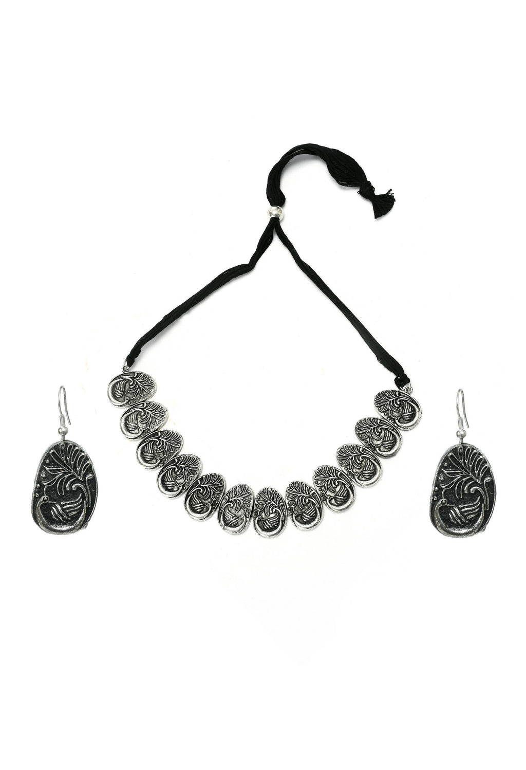Mominos Fashion Johar Kamal Oxidised Silver-Plated Brass Finish Choker For Women