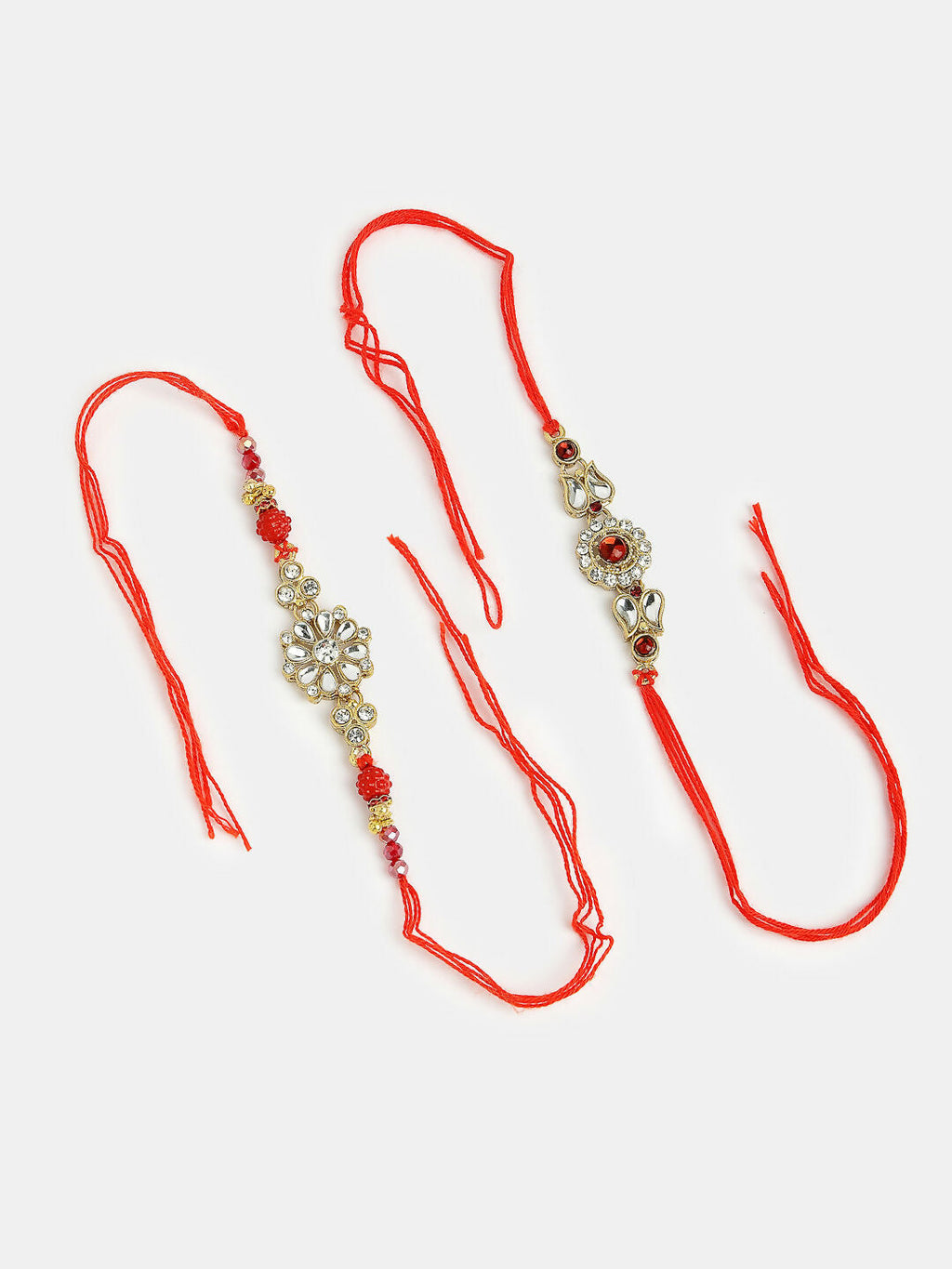 NVR Men Set of 2 Gold-Toned Stone-Studded Rakhi With Roli Chawal