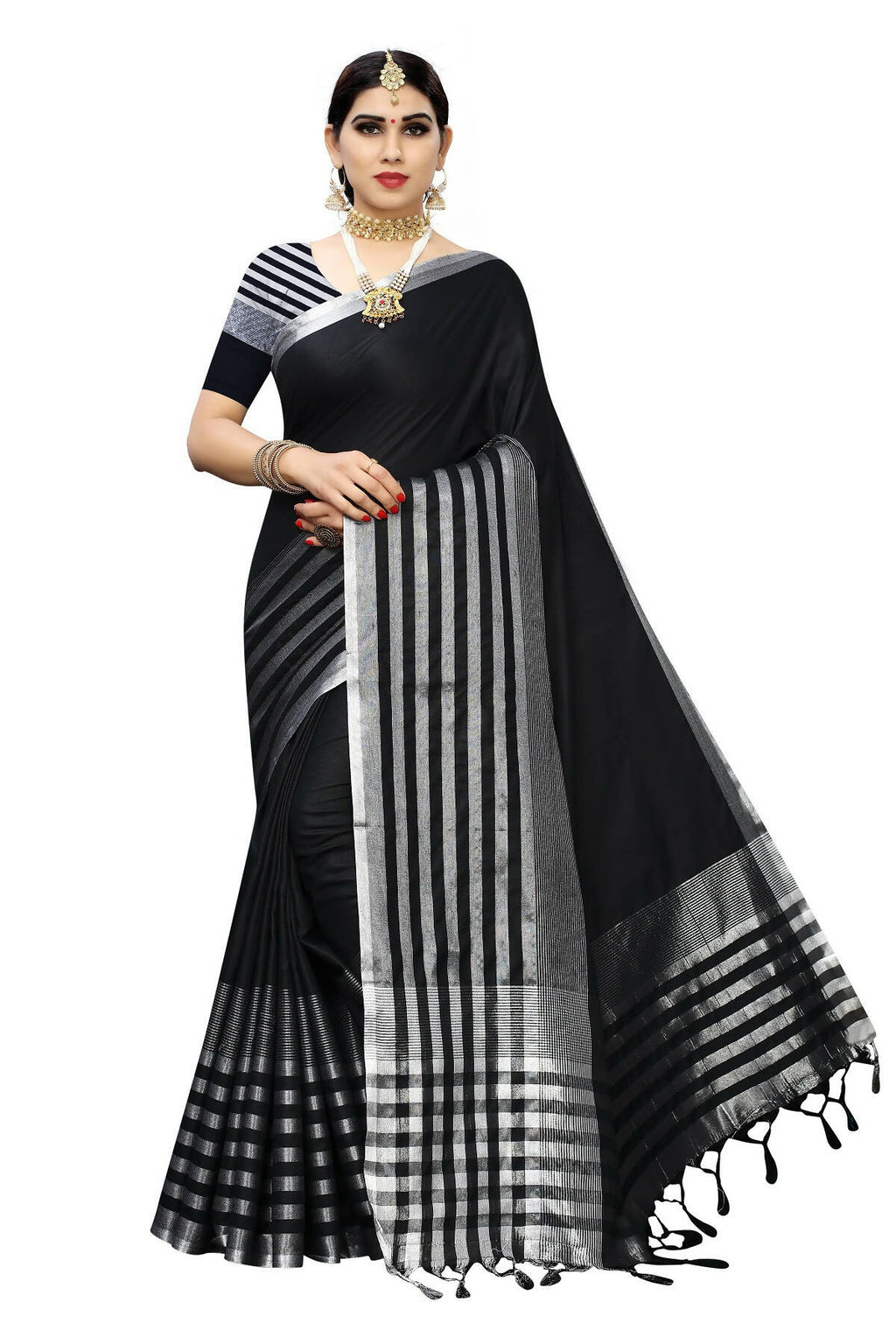 Vamika Black Cotton Silk Weaving Saree (Twitter Black)