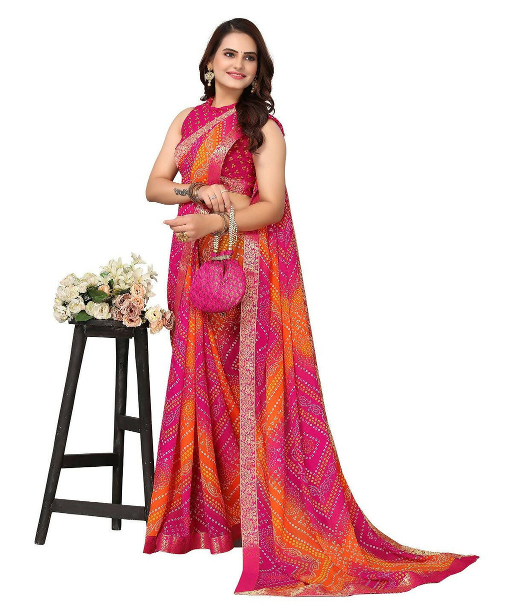 Vamika Pink Georgette Printed With Lace Saree (VERA PINK)