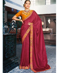 Maroon Solid Vichitra Saree With Unstitched Blouse Piece - Selena
