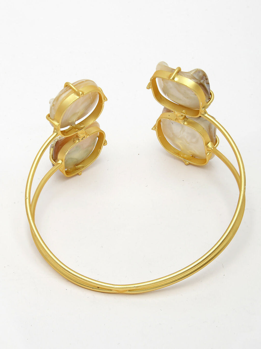 NVR Women's Gold-Polished Mother of Pearl Handcrafted Cuff Bracelet