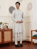 Light Green Silk Designer Embroidery Work Men's Rajwadi Kurta Set - Mahotsav