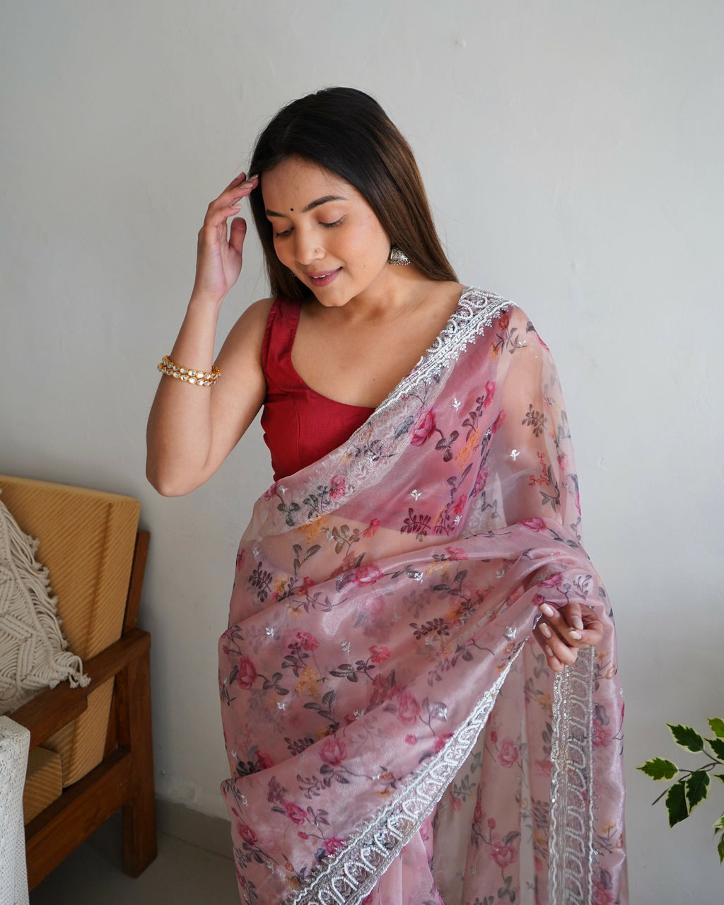Vamsee Ferry Baby Pink Organza Saree
