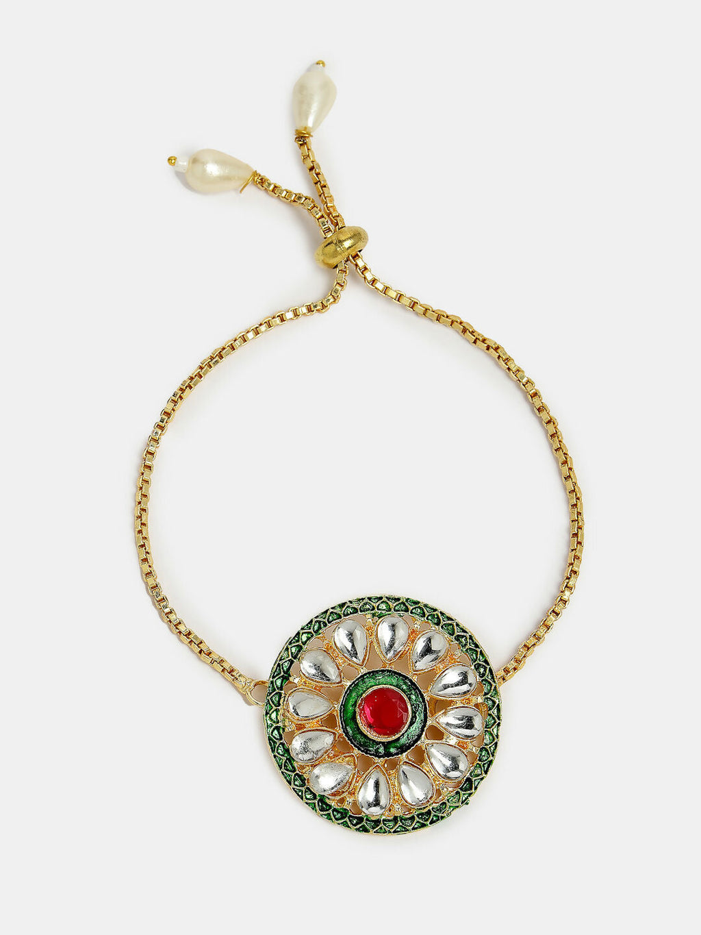 NVR Women & Men Set of 2 Gold Kundan-Studded Handcrafted Wraparound Rakhi Set With Roli Chawal & Chocolate