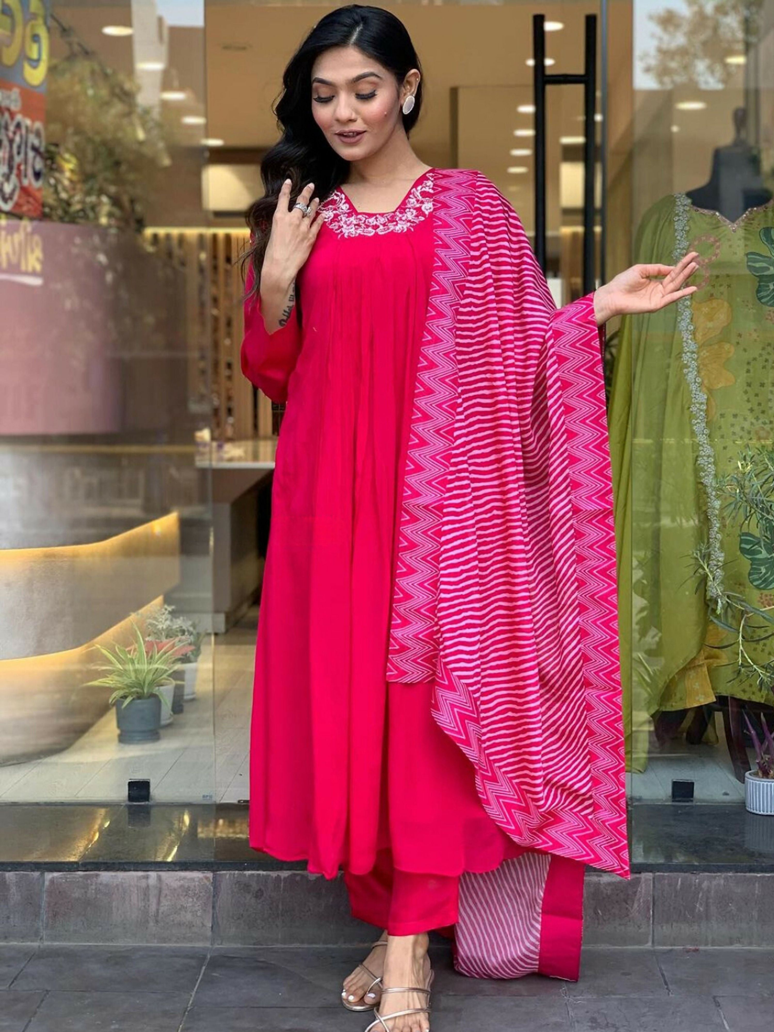 Partywear Designer Viscose Silk With Lining Red Stitched Suit With Dupatta - Tanisha