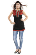Snehal Creations Terrific Black Rayon Cotton Sleeveless Tunic Top