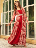 Janasya Maroon Georgette Solid Dress & Jacket