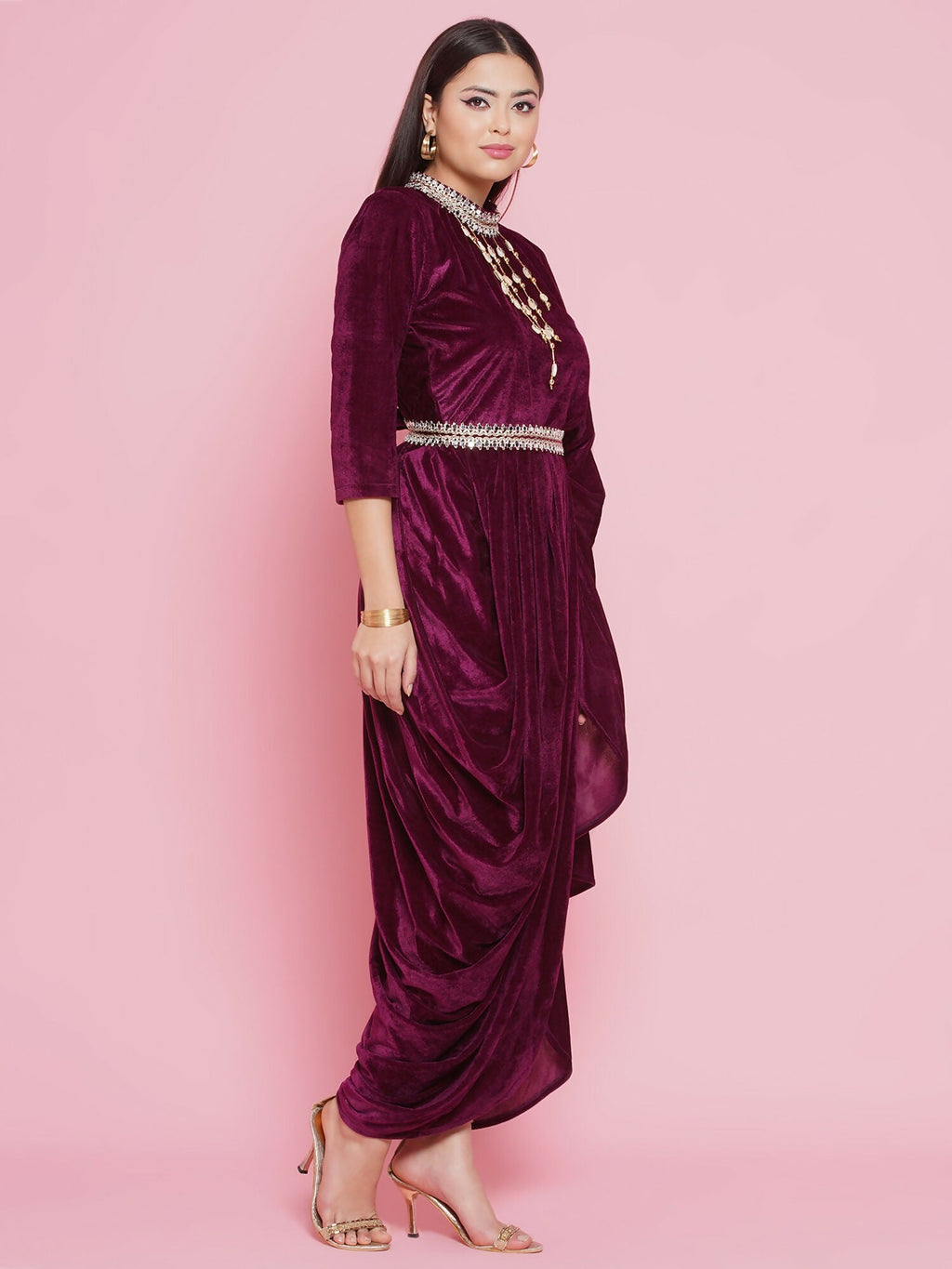 Joban Fashion Wine Drape Kurta and Pant