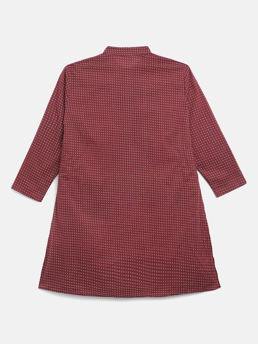 Ahalyaa Boys Maroon Pure Cotton Digital Print Kids Kurta Churidar Set