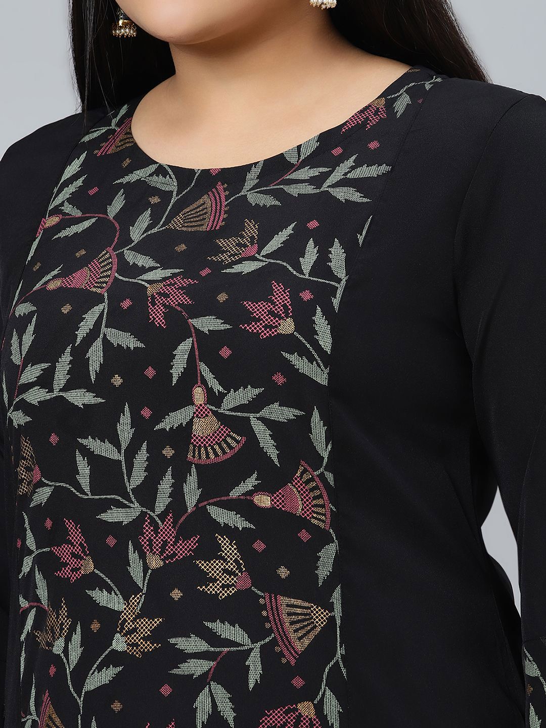 Sztori Plus Size Floral Printed Straight Kurta With Trouser