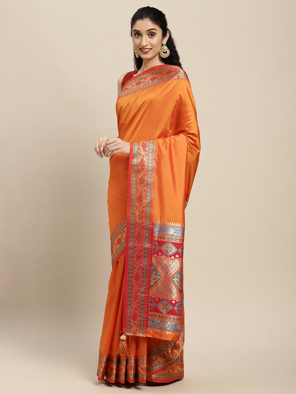 Shree Shyam Fashion Silk Blend Ornage Saree
