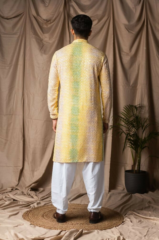 Yellow Rayon Thread Embroidery Work Kurta Set - Mahotsav