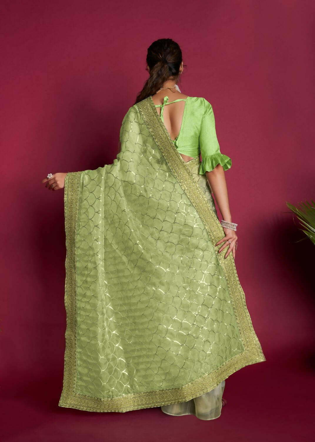 Vamsee Green Organza Saree