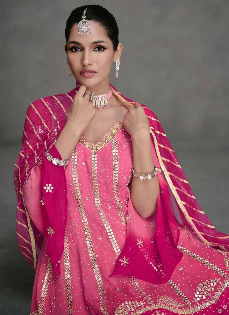 Vastranavya Pink Embroidered Sequins Work Pakistani Palazzo Suit