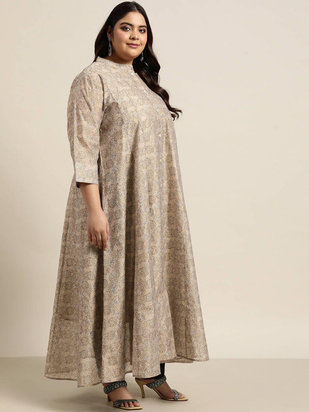 Juniper Women`S Beige Rayon Festive Wear Printed Anarkali Kurta