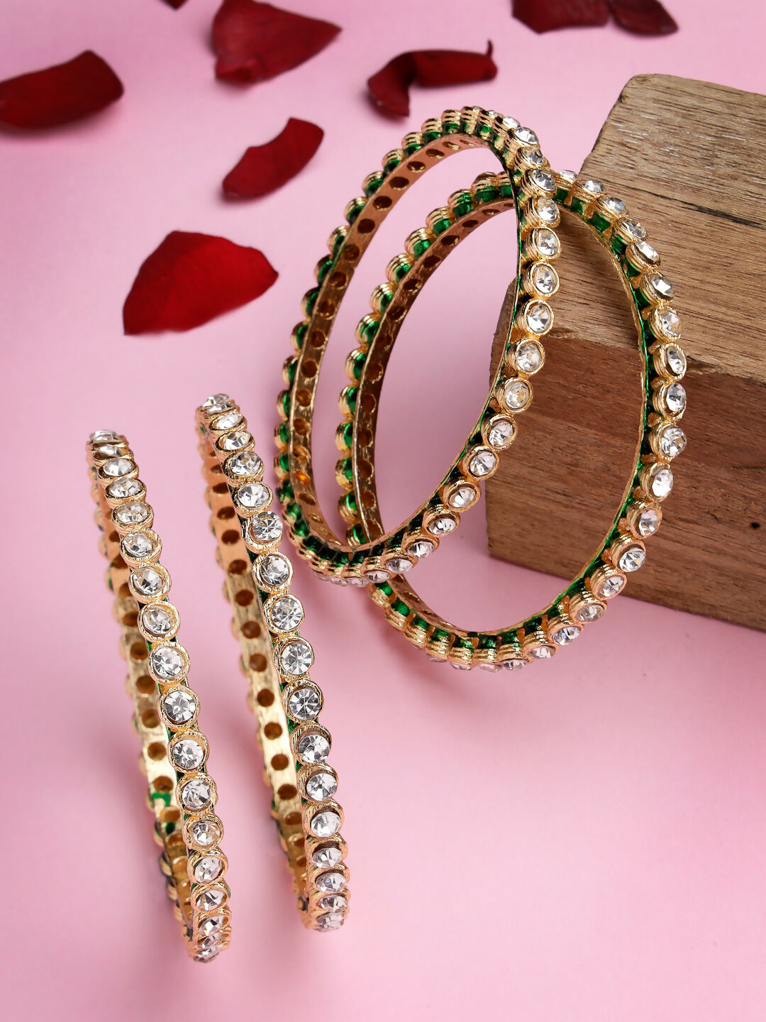NVR Women's Set Of 4 Gold-Polished Kundan-Studded Traditional Bangles