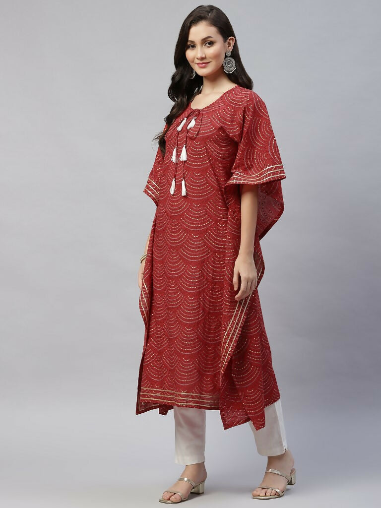Miravan Women's Cotton Festive Wear Kaftan Style Kurta