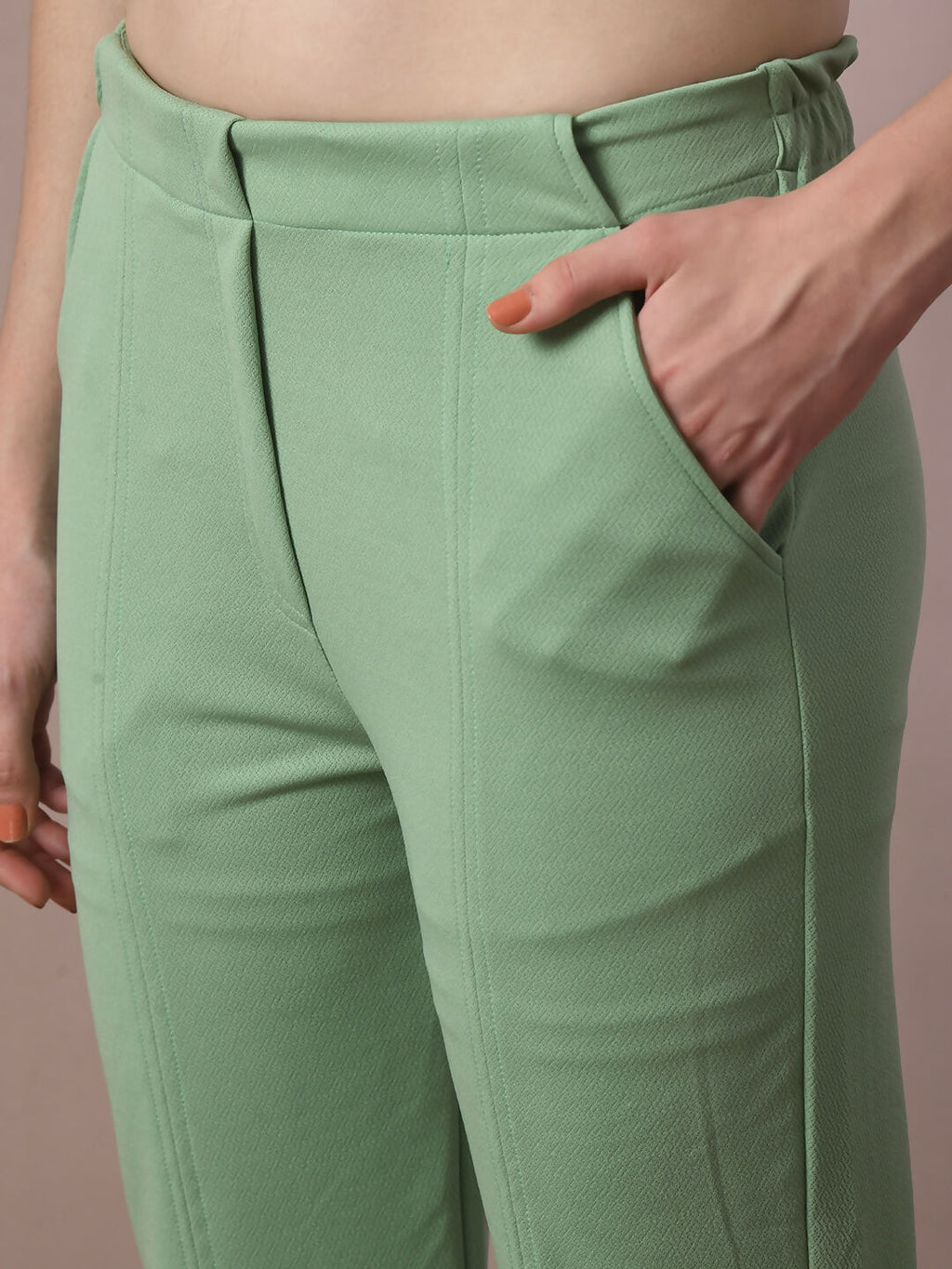 Myshka Women's Sea Green Solid Boat Neck Party Top With Trousers Co-ord set