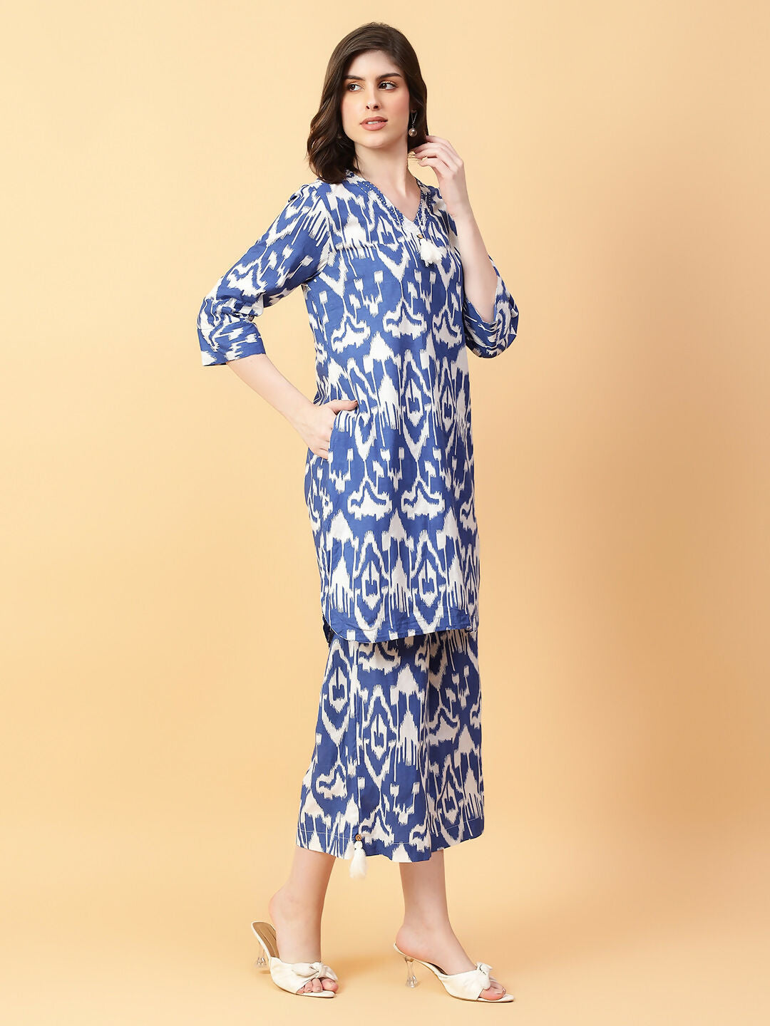 Joban Fashion Blue Cotton Printed & Hand Work Co-ord Set