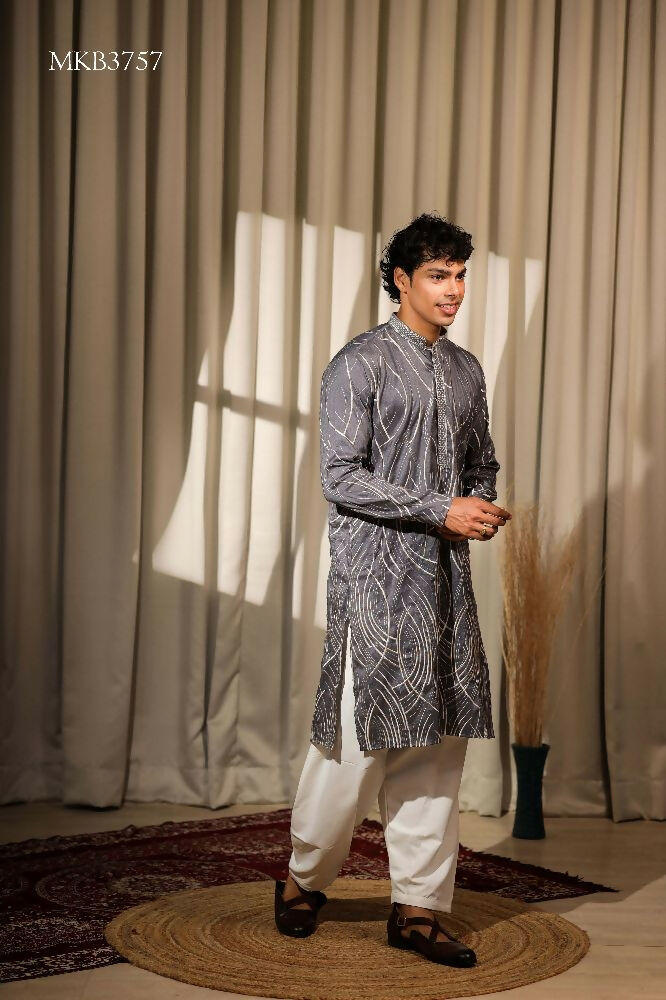 Bluish Grey Viscose Designer Embroidery Work Kurta Set - Mahotsav
