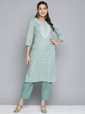 HERE&NOW Women Ethnic Motifs Embroidered Mirror Work Pure Cotton Kurta With Trousers