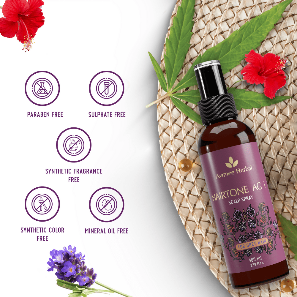 Avimee Herbal Hairtone AG 1 Scalp Spray For Grey Hair With Indigo, Henna, Beet Root and Hibiscus Extracts