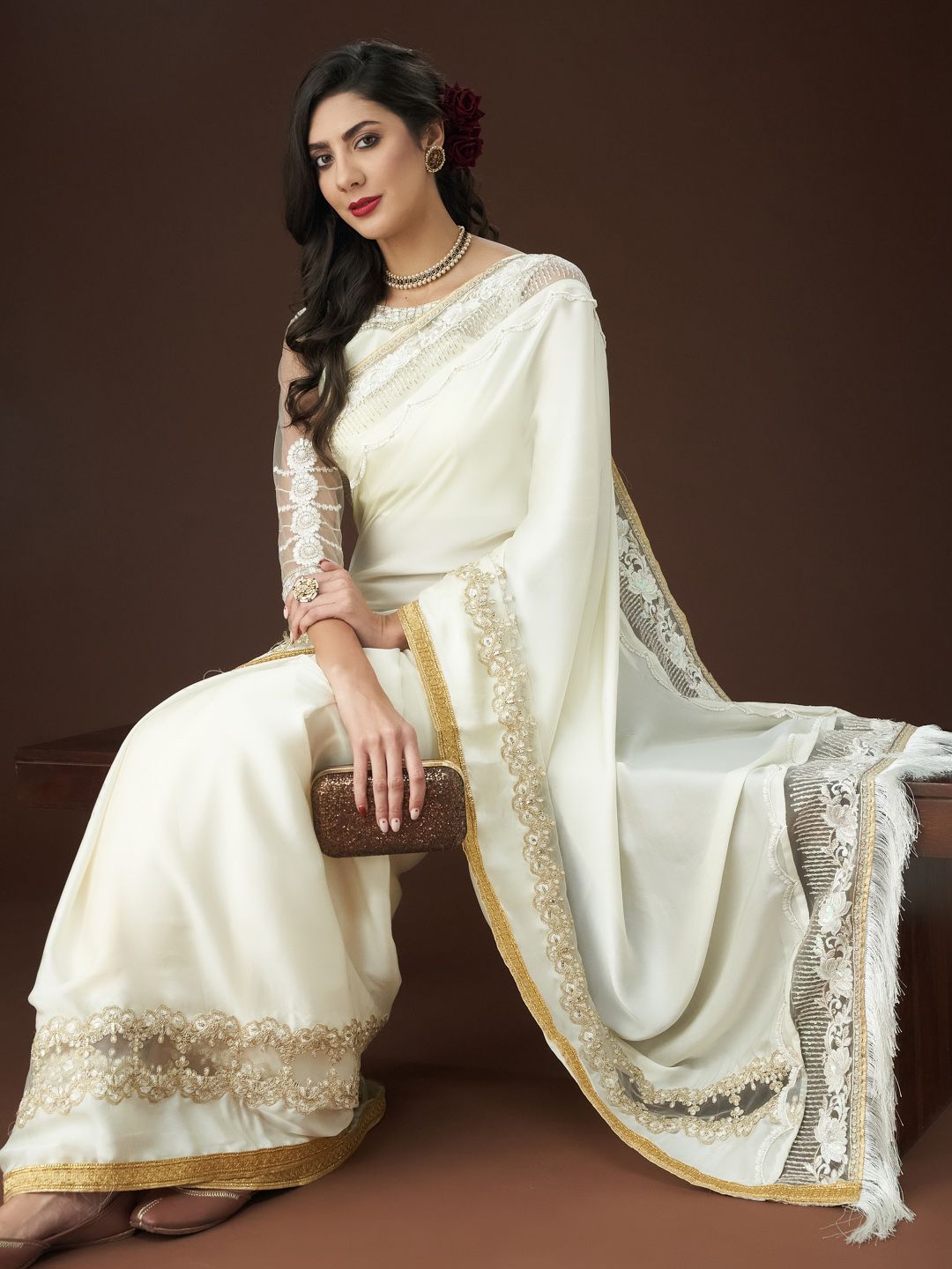 kasee Embroidered Embellished Satin Saree