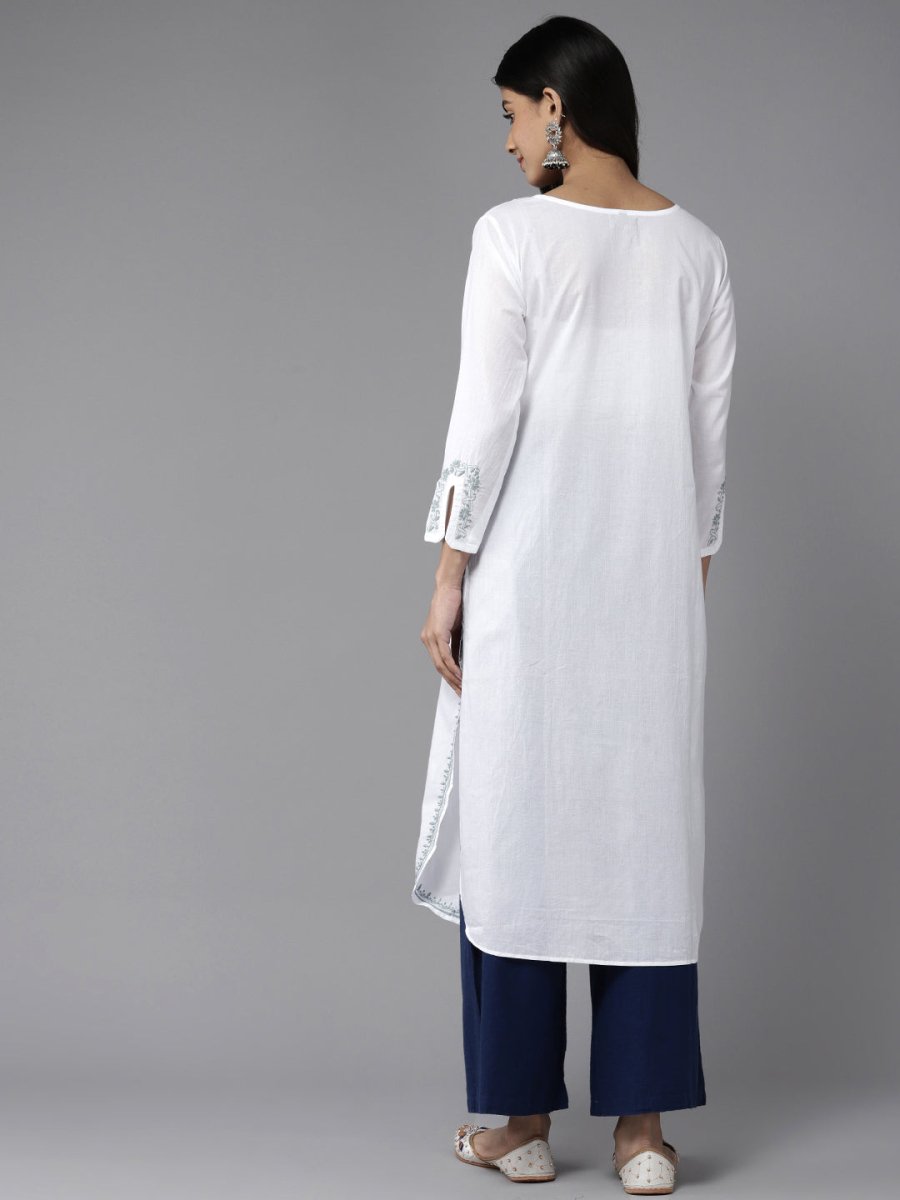 ADA Ethnic Motifs Embroidered Chikankari White Romance Kurta