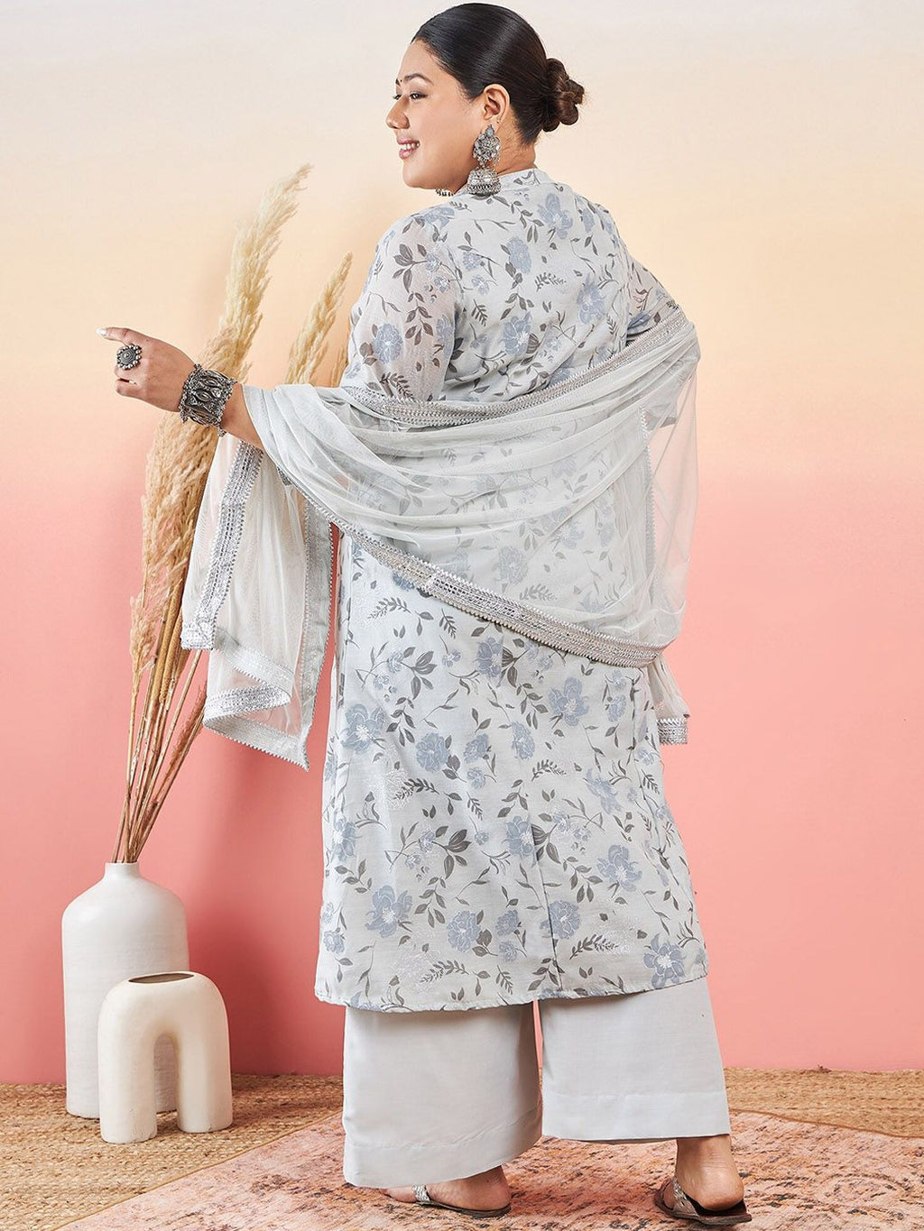 Sztori Women Floral Printed A-Line Kurta With Palazzo & Dupatta