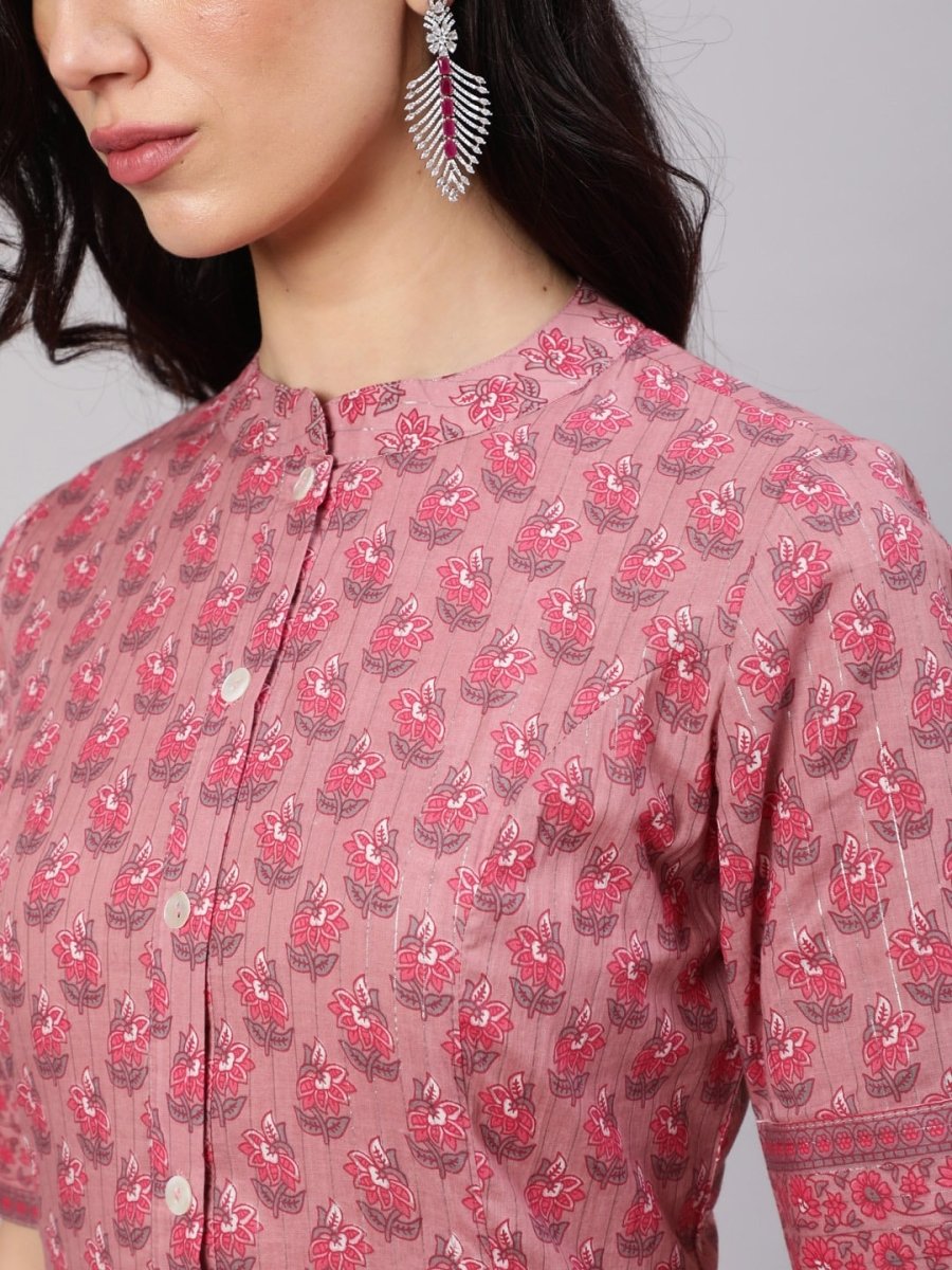 Aks Floral Printed Mandarin Collar A-line Kurta