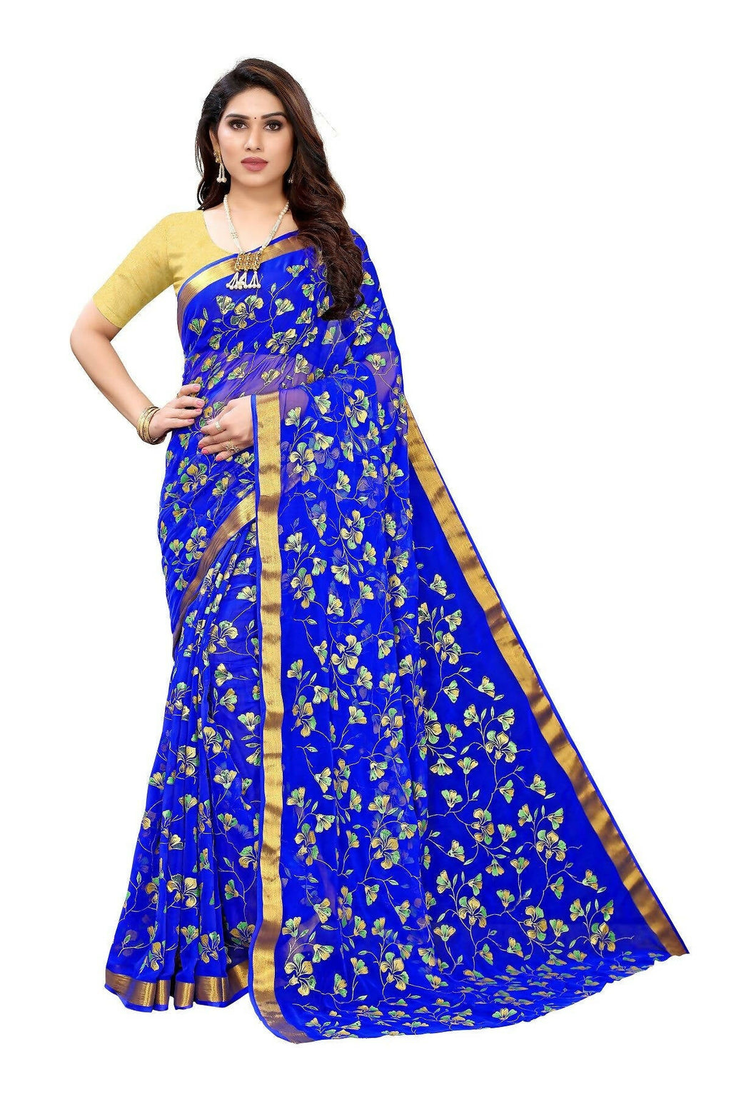 Vamika Blue Printed Chiffon Saree (UJALA BLUE)