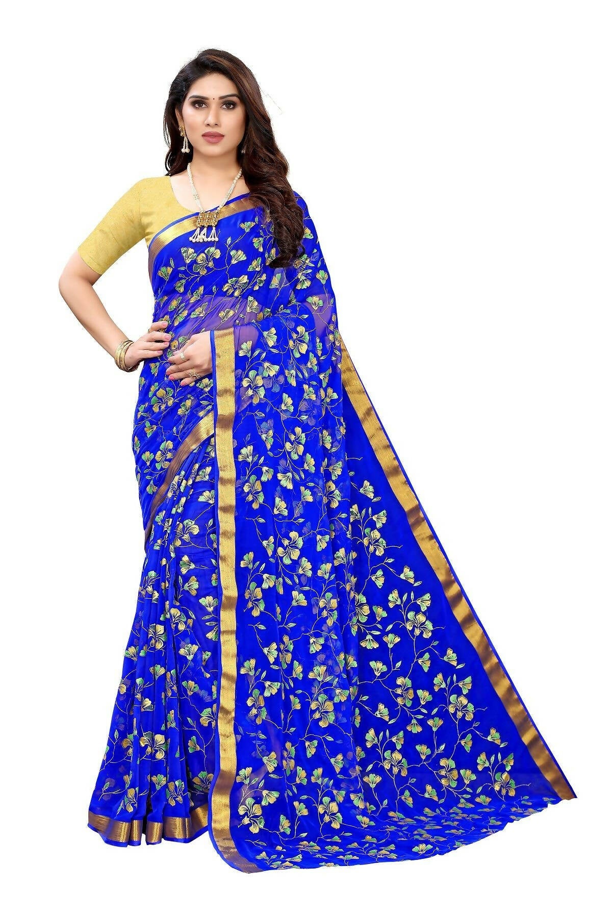 Vamika Blue Printed Chiffon Saree (UJALA BLUE)