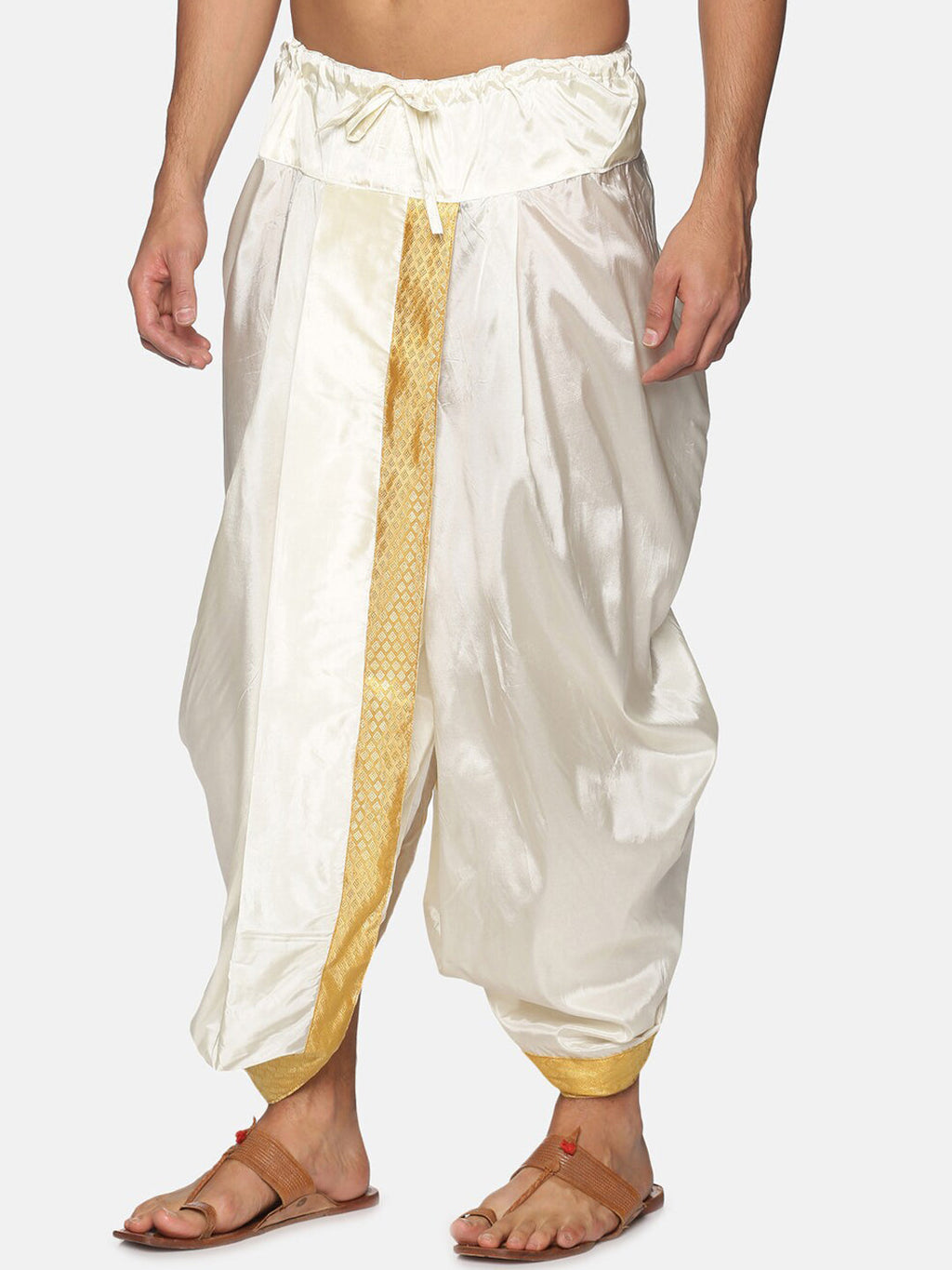 Sethukrishna Men Cream & Golden Solid Dhoti
