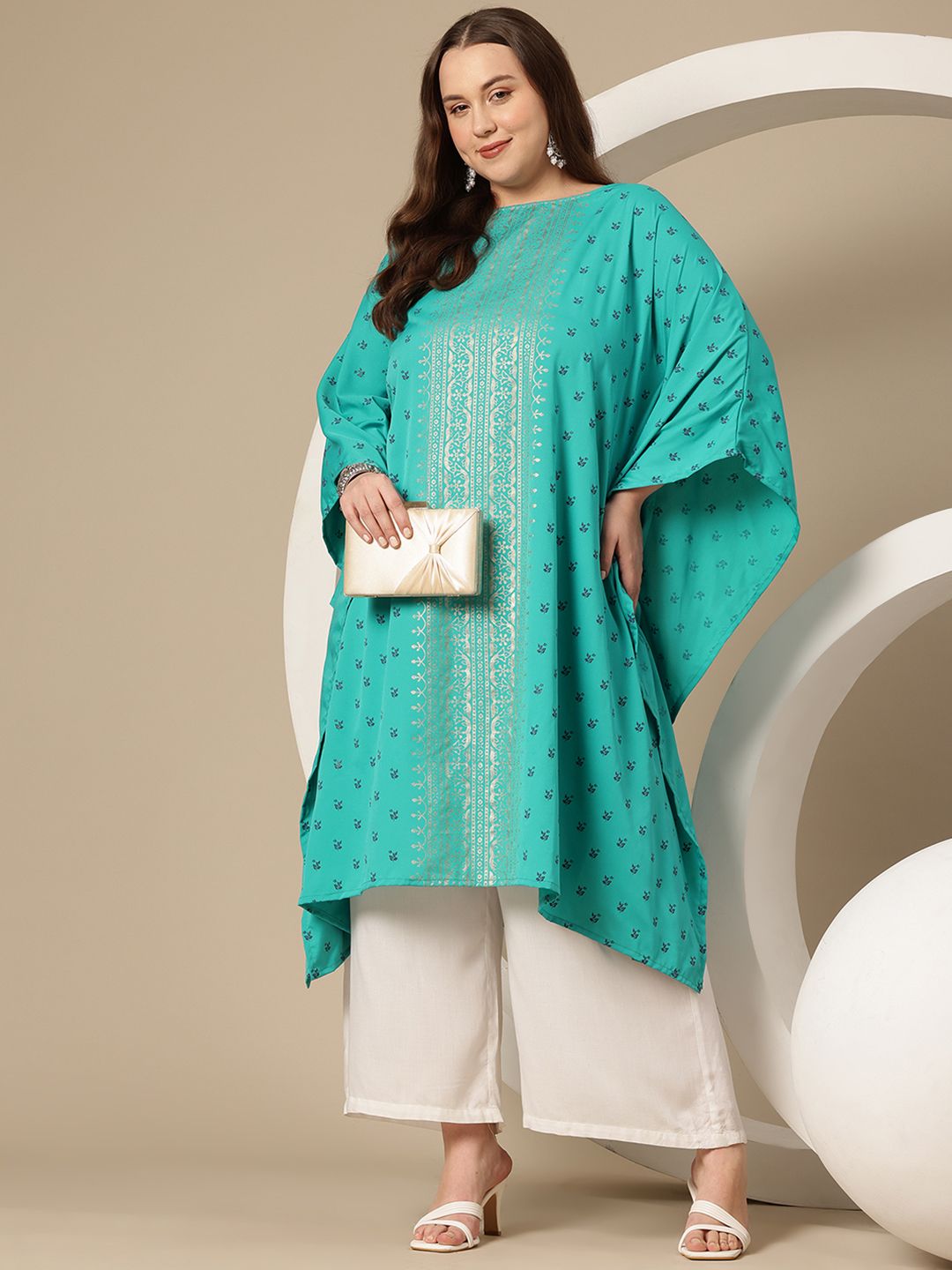 Sztori Plus Size Floral Printed Flared Sleeves Floral Kaftan Kurta