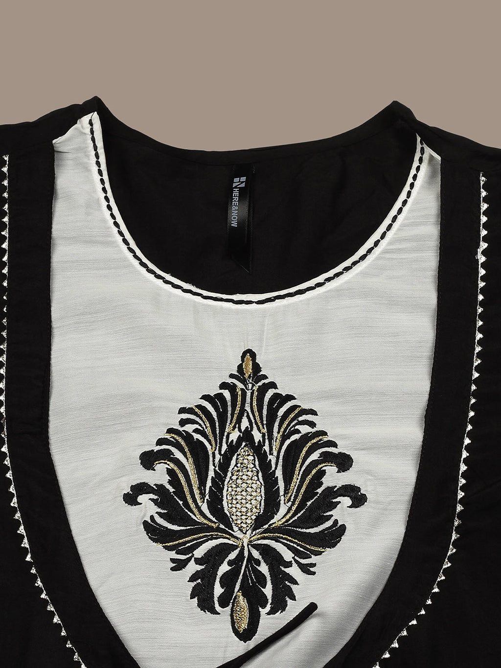 HERE&NOW Ethnic Motifs Embroidered Layered A-Line Cotton Kurta