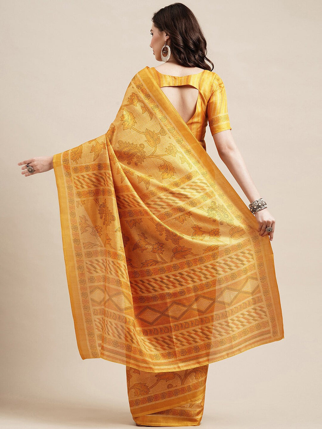 Saree Mall Yellow Floral Printed Bhagalpuri Saree