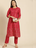 All About You Women Red Ethnic Motifs Kurta with Trousers