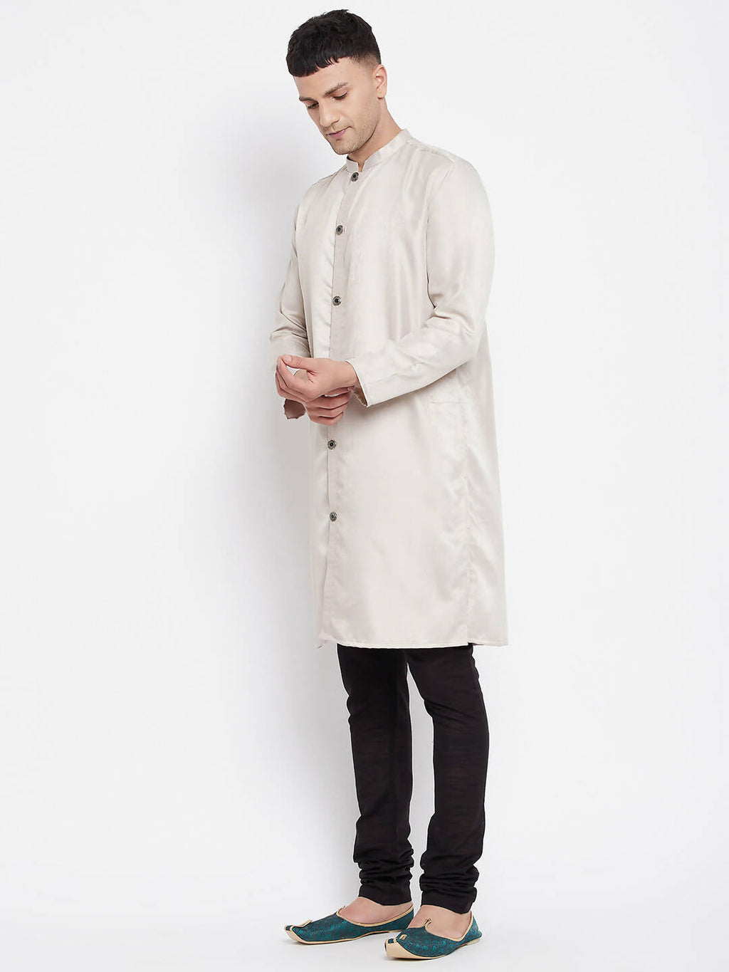 Even Apparels Beige Rayon Men's Sherwani Kurta With Open Front