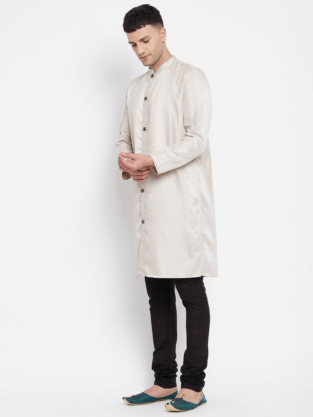 Even Apparels Beige Rayon Men's Sherwani Kurta With Open Front