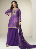 Vegaa Fashion Violet Chinon Silk Embroidered Designer Sharara Suit