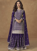 Vegaa Fashion Purple Chinon Silk Embroidered Sharara Suit
