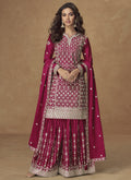 Vegaa Fashion Rani Pink Chinon Silk Embroidered Sharara Suit