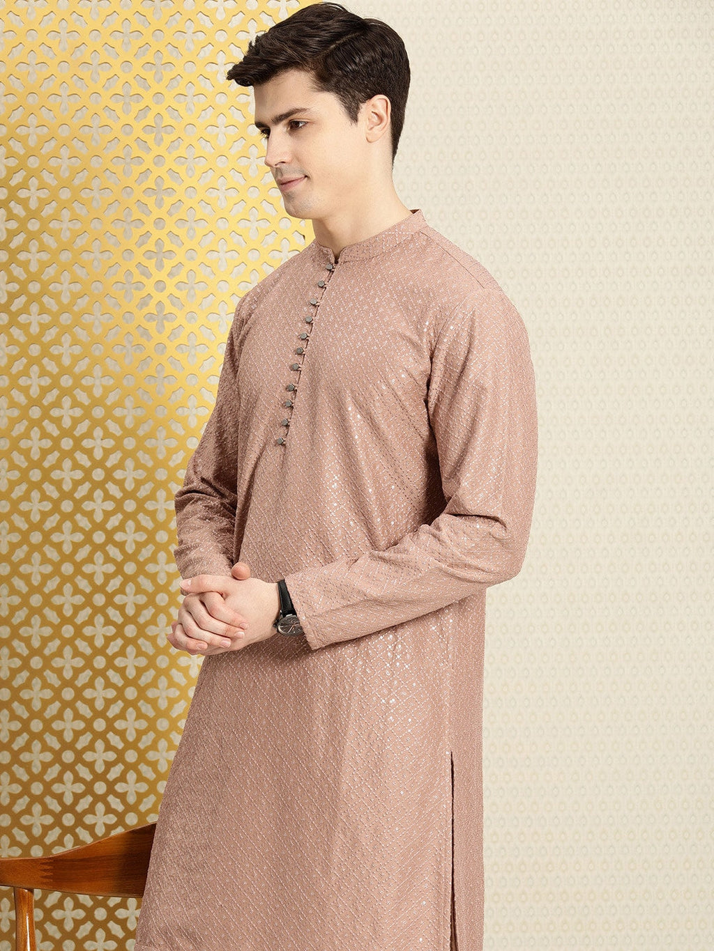 House of Pataudi Men Jashn Ethnic Motifs Embroidered Sequinned Kurta with Pyjamas
