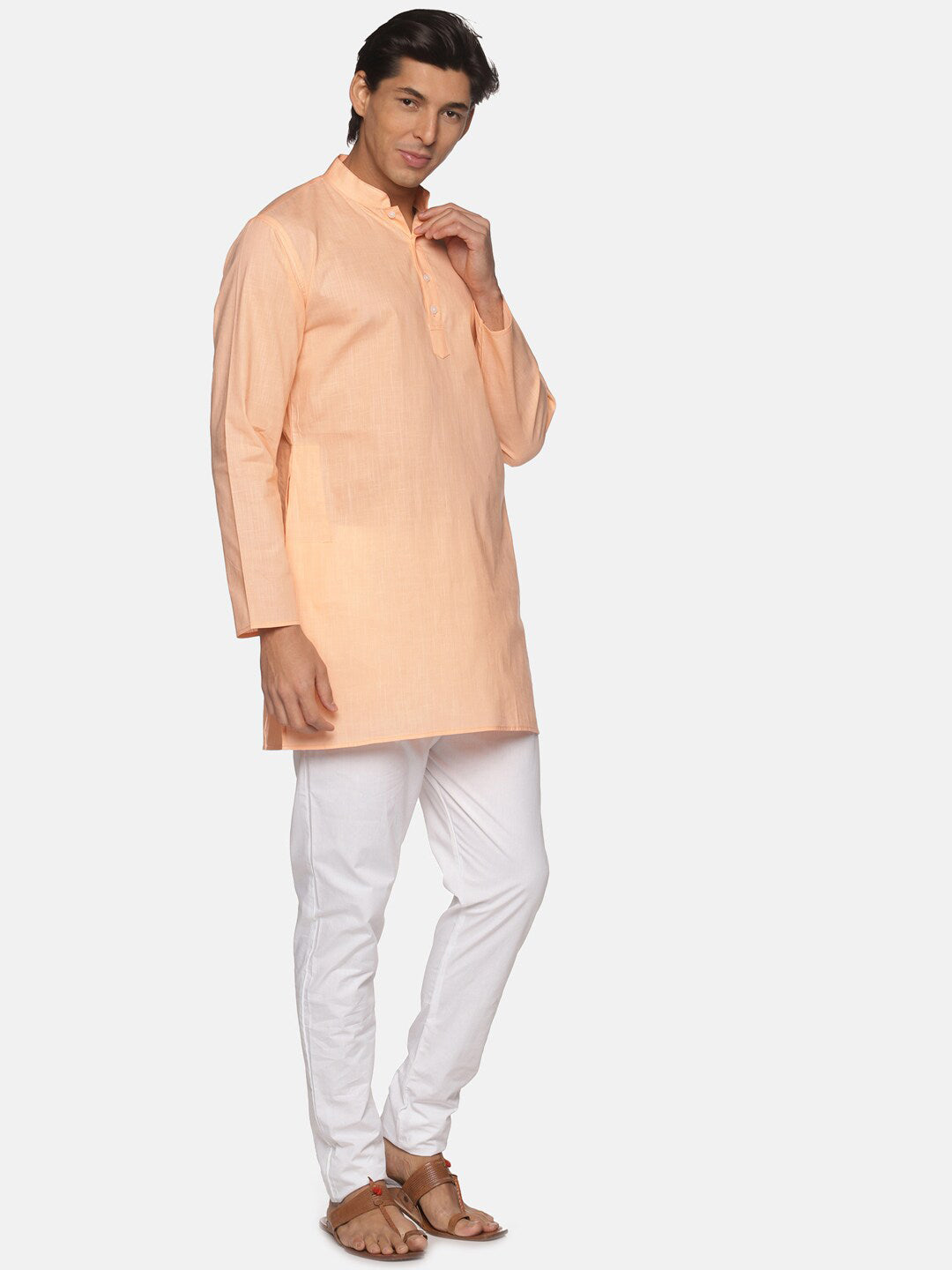 Sethukrishna Men Orange Pure Cotton Kurta with Pyjamas